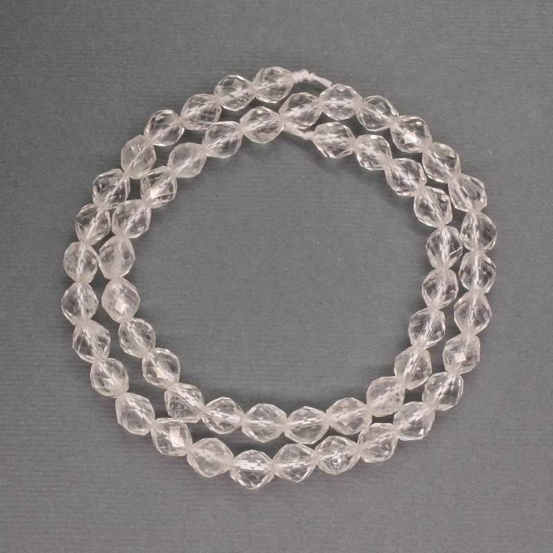 Naturstein-Perlen – Bergkristall, facettierte Bicone-Perlen, Durchmesser 6×7 mm, Länge ca. 39 cm