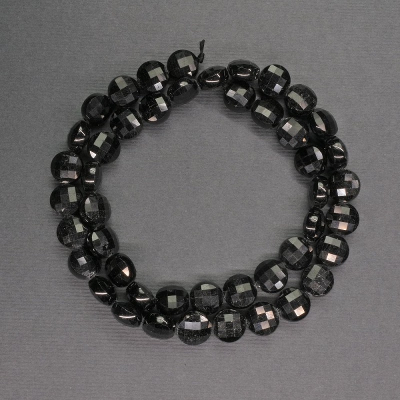 Perlen aus natürlichem Turmalin, schwarz, facettierte Münzperlen, Durchmesser 8×5 mm, Länge ca. 39 cm