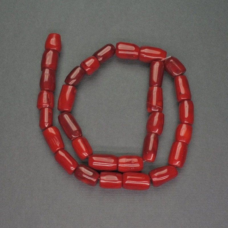 Natürliche rote Korallenperlen, Zylinder-Schliff, Durchmesser 9×15 mm, Länge 40 cm
