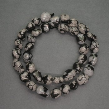 Naturstein-Perlen Schneeflocken-Obsidian, glatt geschliffene Perlen, Durchmesser ca. 10 mm, Länge ca. 39 cm