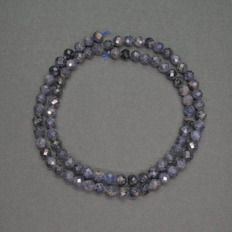 Saphir-Naturstein-Perlen, facettierte Kugeln, Durchmesser 5 mm, Länge ca. 39 cm