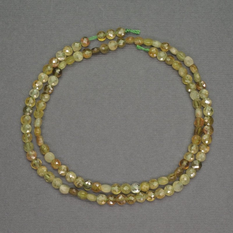Granatgrüne Münzperlen aus Naturstein, facettiert, Durchmesser ca. 4 x 2 mm, Länge ca. 40 cm