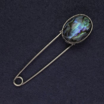 Anstecknadel-Brosche Halit mit Perlmutt, 78×20 mm, silberfarbene Metalloberfläche