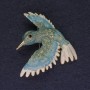 Vogelbrosche in Blau mit Glanz, 40 × 42 mm, goldfarbenes Metall