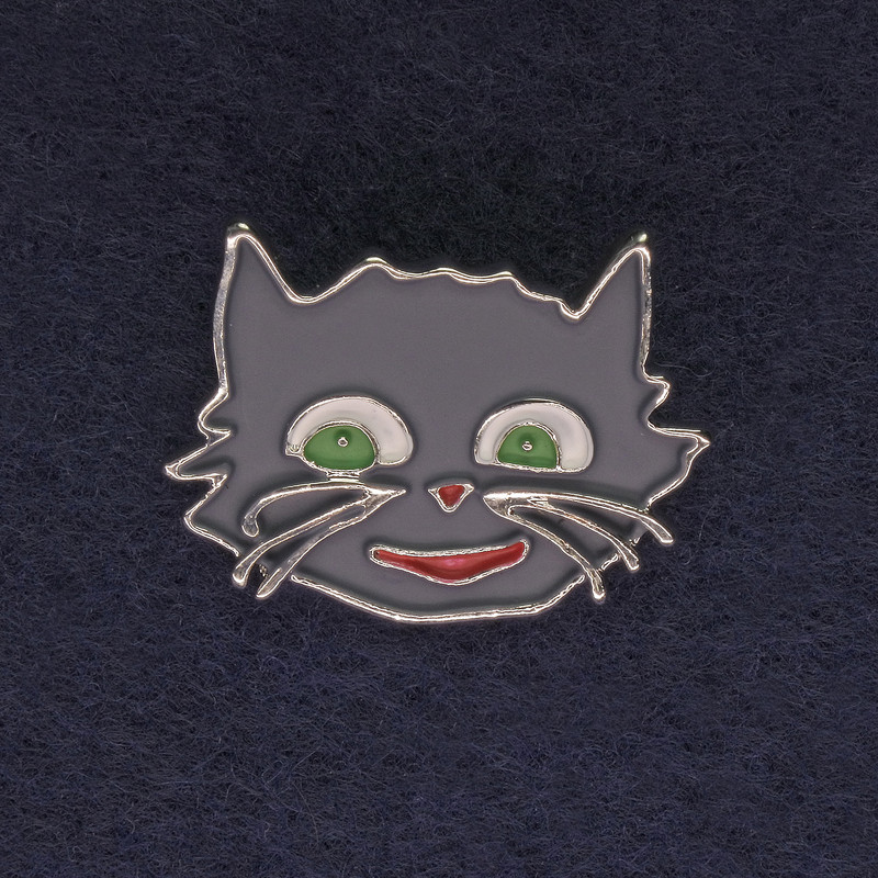 Katzenbrosche, Farbe grau, Emaille, silberfarbenes Metall, 27×22 mm+