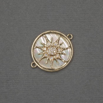 Konnektor Sonne mit natürlichem Perlmutt 18x22x3 mm ± goldfarbenem Metall