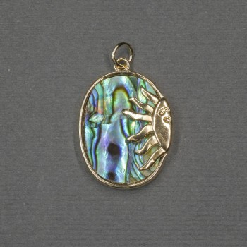 Anhänger 'Sonne' mit Chalcedon-Einlage 17×20×24×3 mm ± goldfarbenem Metall