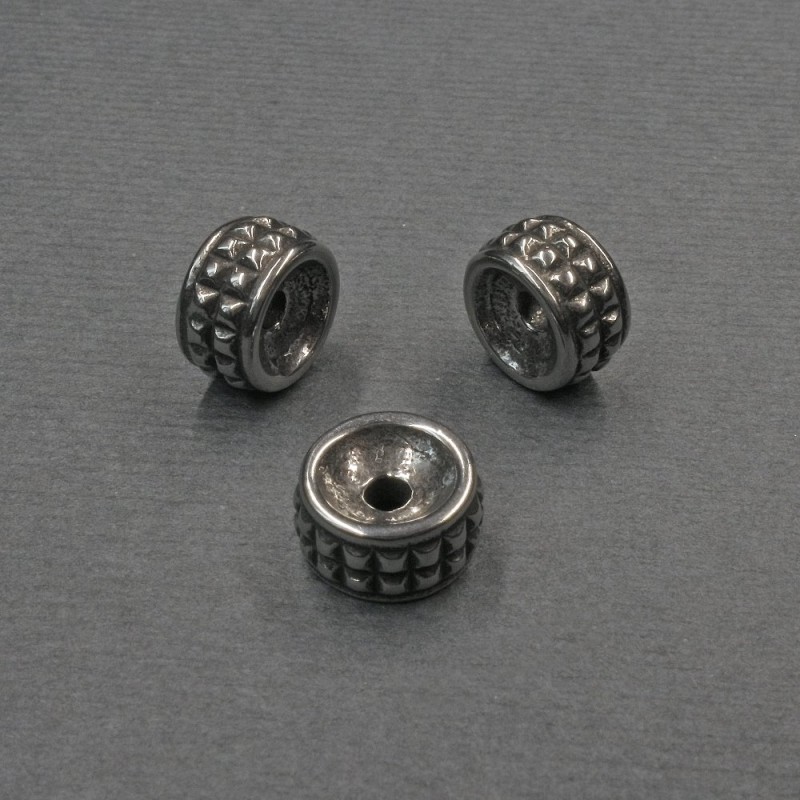 Silberfarbene Perle-Einlage aus Metall, Durchmesser 9×5 mm, Loch ca. 2 mm