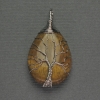 Tropfenanhänger aus Tigerauge, 24×35×48 mm ±, umhüllt von silberfarbenem Metall