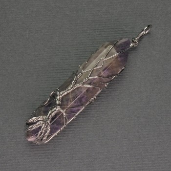 Anhänger Amethyst-Sechseck-Kristall, 12×50×57 mm ± in silberner Ummantelung