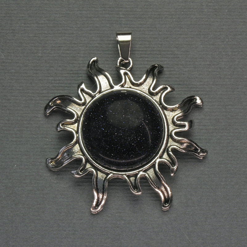 Anhänger Sonne Aventurin Nacht Kaïra, 42 mm ±, Länge ca. 48 mm ±, silberfarbiges Metall