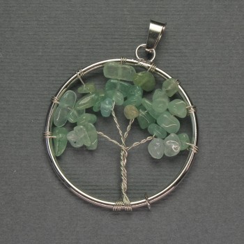 Anhänger Baum des Lebens aus Jade-Naturstein, Durchmesser ca. 36 mm, Länge ca. 47 mm