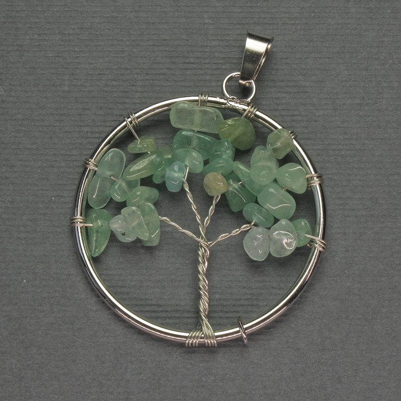 Anhänger Baum des Lebens aus Jade-Naturstein, Durchmesser ca. 36 mm, Länge ca. 47 mm