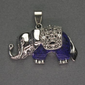 Anhänger Elefant aus Lazurit, 39×34 mm ± silberfarbenes Metall