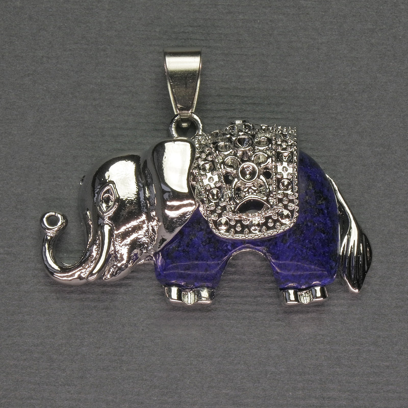 Anhänger Elefant aus Lazurit, 39×34 mm ± silberfarbenes Metall