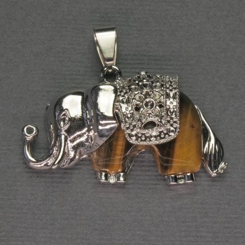 Anhänger Elefant Tigerauge 39×34 mm ± silberfarbenes Metall