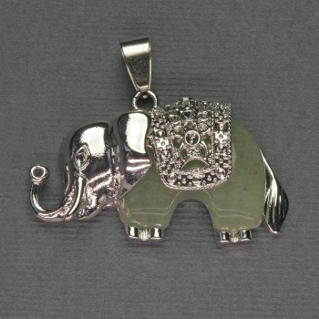 Anhänger Elefant aus Nephrit, 39×34 mm, silberfarbene Metallfassung