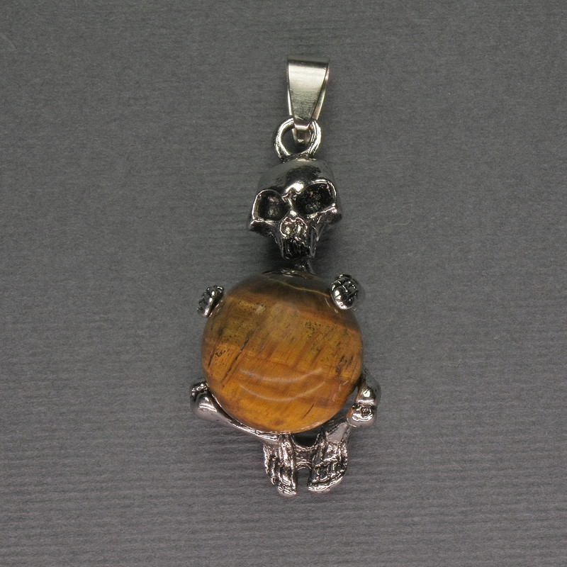 Anhänger Skelett Tigerauge-Kugel, Durchmesser ca. 16 mm, 20×50 mm+