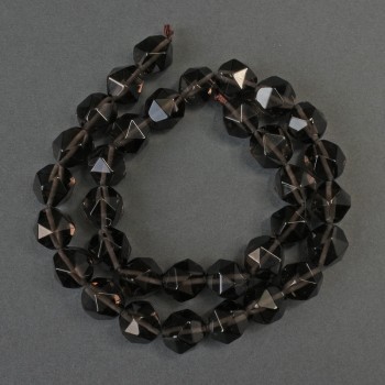 Rauchquarz-Perlen, facettierte Mehrkantperlen, Durchmesser ca. 12×10 mm, Fadenlänge ca. 38 cm, auf Faden