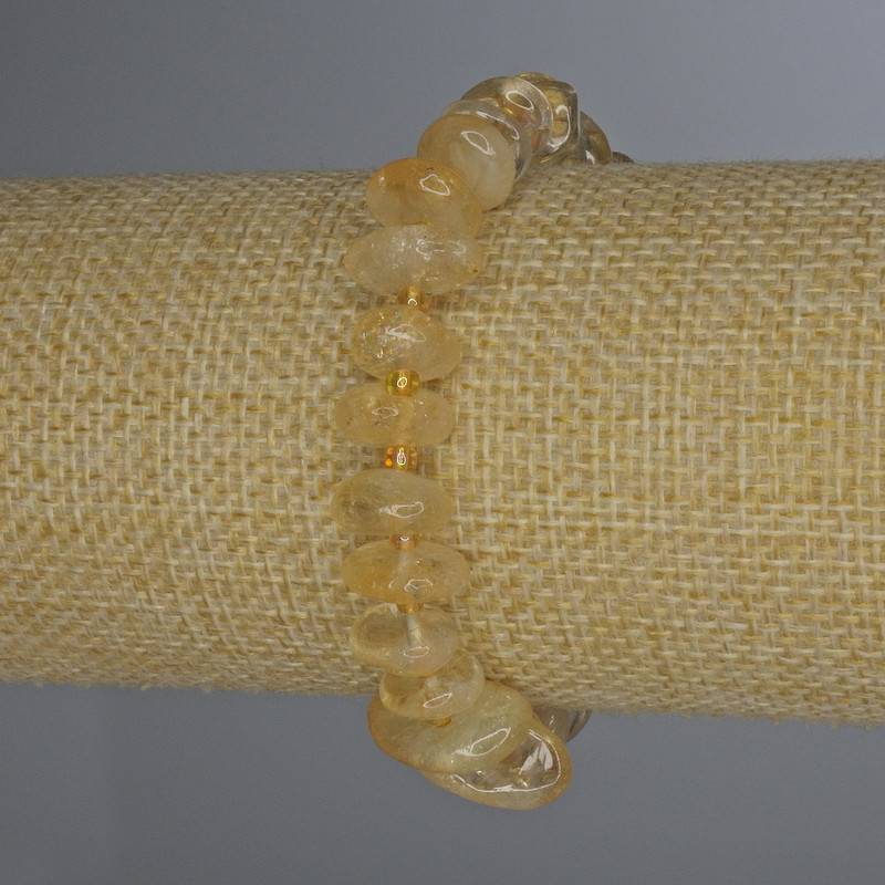 Armband Citrin, trommelgeschliffene Perlen 9–16 × 5 mm ±, mit Glasperlen 3 mm ±, Länge ca. 18 cm – Stretch-Armband