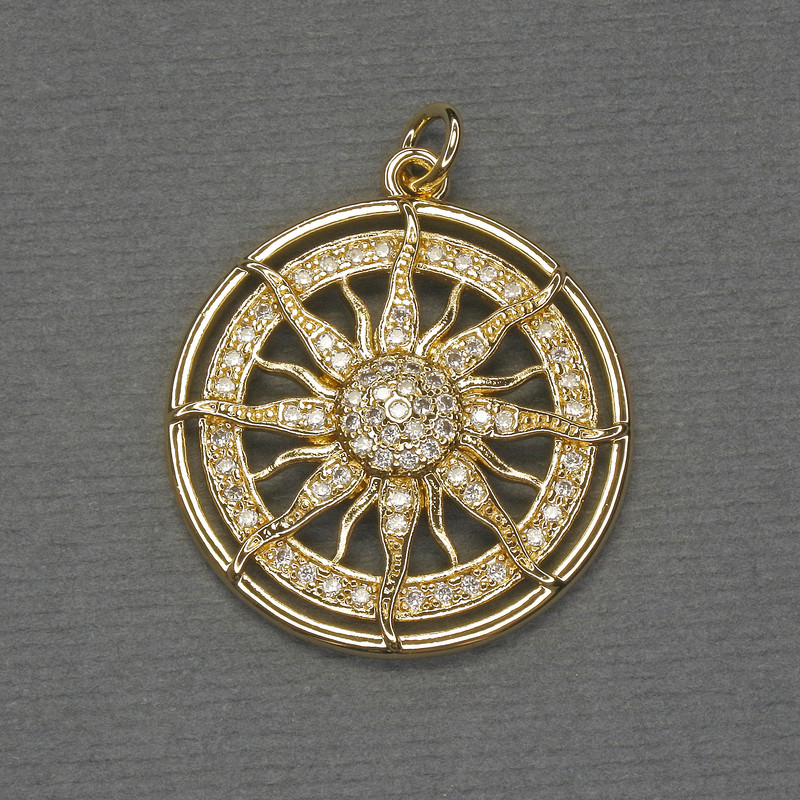 Anhänger Windrose mit weißen Strasssteinen, goldfarbenes Metall, Durchmesser ca. 25 mm, Länge ca. 30 mm