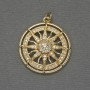 Anhänger Windrose mit weißen Strasssteinen, goldfarbenes Metall, Durchmesser ca. 25 mm, Länge ca. 30 mm