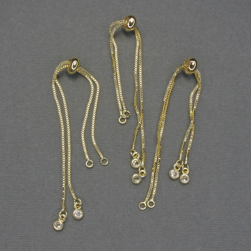 Schieberarmband-Basis, Länge 22 cm ±, weiße Strasssteine, goldfarbenes Metall