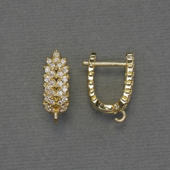 Goldfarbene Ohrhaken mit weißen Strasssteinen aus goldfarbenem Metall – 18×6,5 mm – Paar