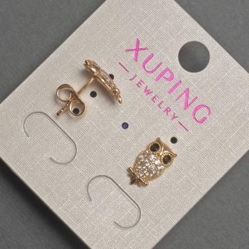 Kugel-Ohrstecker Xuping Eule mit weißen und schwarzen Strasssteinen, Durchmesser 7 mm, Länge ca. 12 mm, 18K-Vergoldung