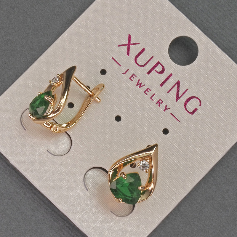 Ohrringe Xuping mit weißen Strasssteinen und grünem Kristall, Durchmesser ca. 11 mm, Länge ca. 16 mm, 18K-Vergoldung