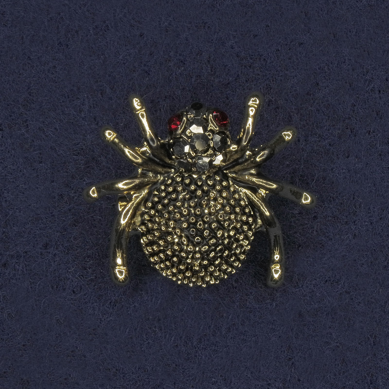 Brosche Spinne mit Strasssteinen, goldfarbenes Metall, 24×23 mm+