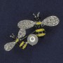Bienenbrosche Gelb- und Schwarzemailliert, Perle, weiße Strasssteine, silberfarbenes Metall, 30×37 mm+