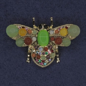 Bienenbrosche – assortierte Steine und Strass, goldfarbenes Metall, 28×40 mm