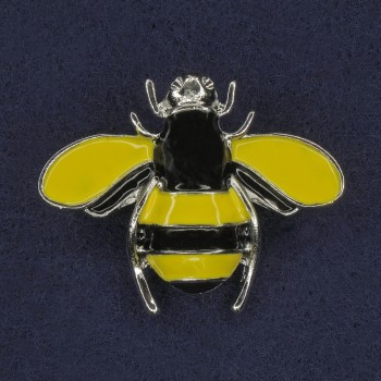 Brosche Bienchen, gelb-schwarze Emaille, silbernes Metall, 30×37 mm+