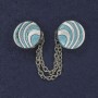 Klemmbrosche für Cardigans, Weiß-blaue Emaille auf silbernem Metall, Ø 20 mm, Kette ca. 9 cm lang