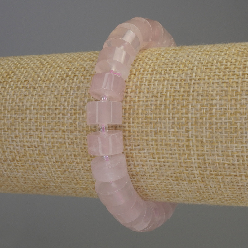Rosenquarz-Rondellarmband, Durchmesser 10×6 mm ±, Seed-Beads 3 mm ±, Länge 18 cm ±, Stretch