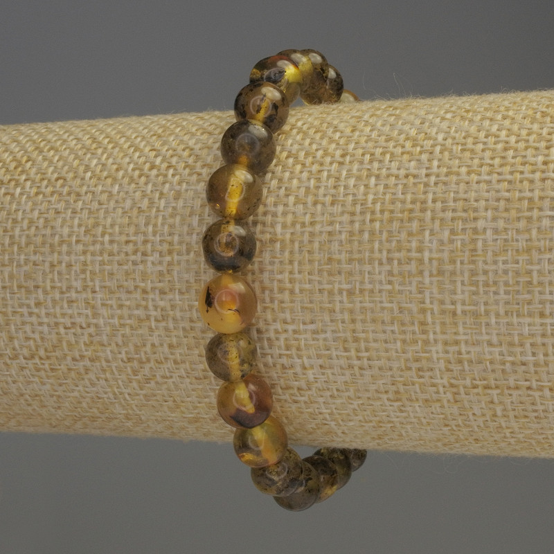 Armband Bernstein, glatte Kugel, Durchmesser ca. 8 mm, Länge ca. 18 cm, Elastikband
