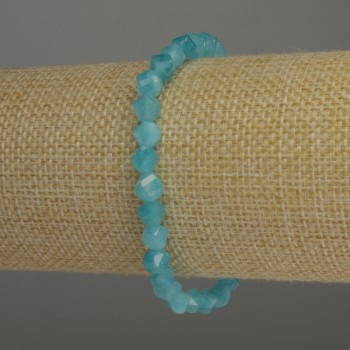 Aquamarin-Armband mit facettierten Rhombusperlen 6×5 mm, Länge 18 cm, Stretcharmband