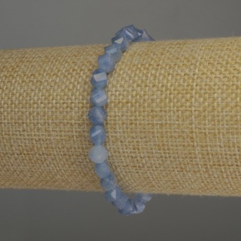 Aquamarin-Armband, facettierte Rhombusperlen 6×5 mm, Länge 18 cm, Stretcharmband