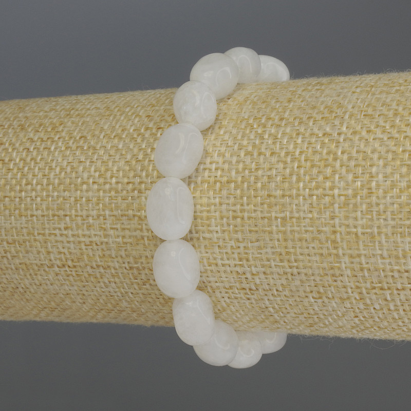 Weißes Quarz-Trommelperlenarmband, Durchmesser 9–12×8 mm, Länge 18 cm, Stretcharmband