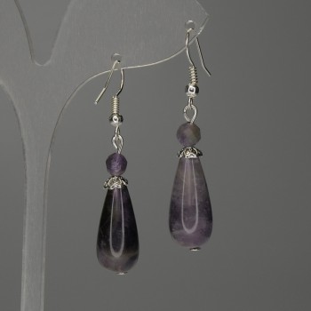 Ohrringe Amethyst Tropfen 23×10 mm ±, facettierte Kugel 6 mm ±, Länge 50 mm ±