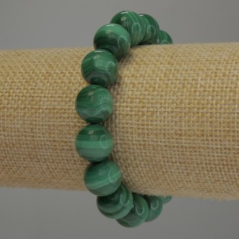 Armband aus natürlichem Malachit, glatte Kugeln, Durchmesser ca. 12 mm, Länge 18 cm, Stretch
