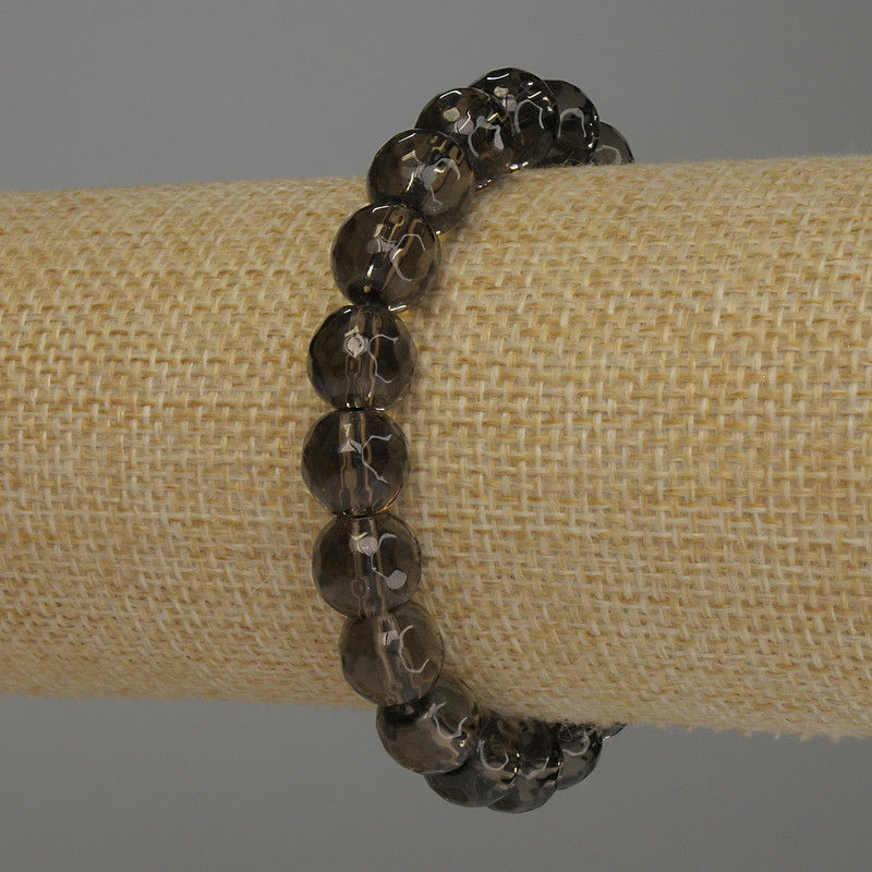 Armband aus Rauchtopas, facettierte Kugeln, Durchmesser ca. 9,5 mm, Länge 18 cm, Stretcharmband
