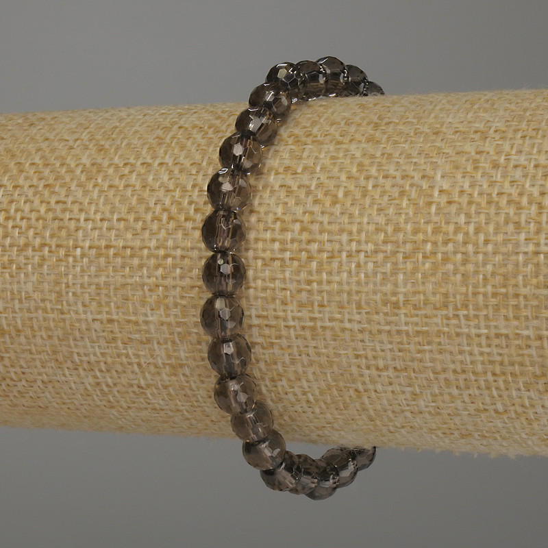 Rauchtopas-Armband, facettierte Kugeln, Durchmesser ca. 6 mm, Länge 18 cm Stretcharmband