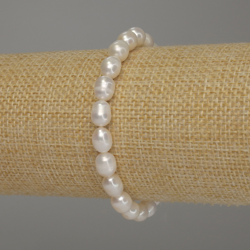 Armband aus Flussperlen, ovale Perlen, Durchmesser ca. 8×6 mm, Länge 18 cm (Stretcharmband)