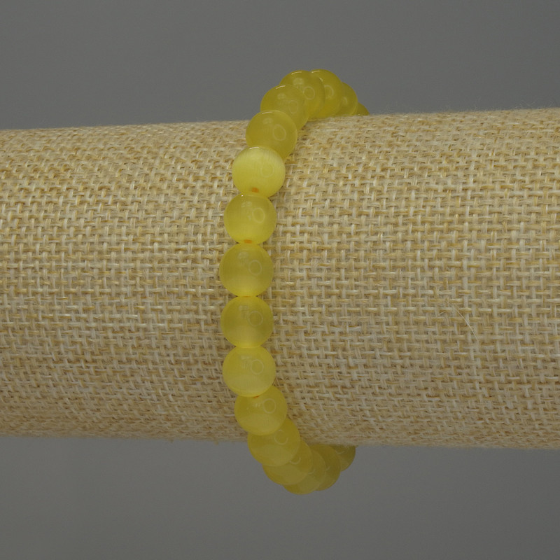 Armband aus gelbem Katzenauge, glatte Kugeln, Ø 8 mm, Länge ca. 18 cm, elastisches Band