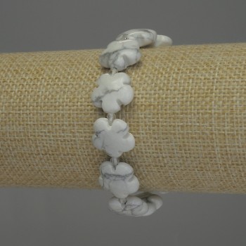 Armband aus Kaolon-Naturstein mit Blütenmotiv, Durchmesser ca. 15 mm, Länge ca. 18 cm (Stretch)
