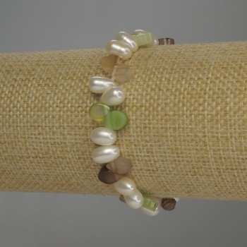 Achat-Tropfenarmband, Durchmesser 8×6 mm ±, ovale Süßwasserperlen 8×6 mm ±, Länge 18 cm Stretcharmband