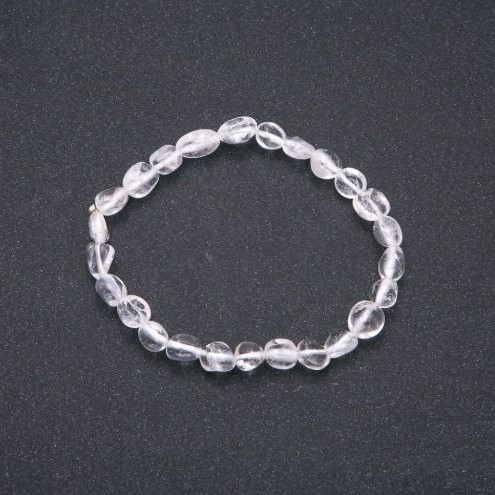 Armband aus natürlichem Bergkristall, elastisch, trommelgeschliffene Perlen, Durchmesser 7×9 mm (±), Umfang 18 cm