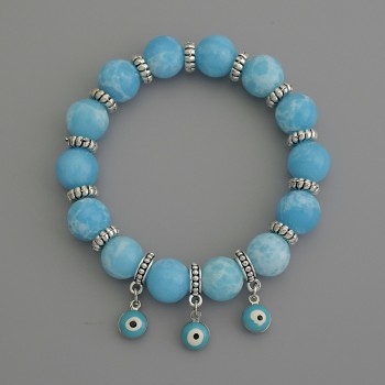 Armband aus Larimar – glatte Kugeln, Durchmesser ca. 10 mm, mit Metall-Einlagen, Länge 18 cm, elastisch